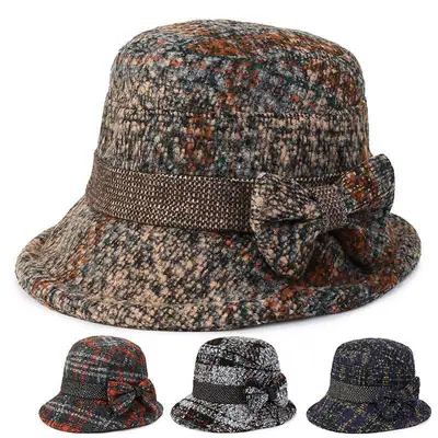 Modische warme Damen Schleife Cloche Derby Hüte Vintage Wollfilz Boho Fedora
