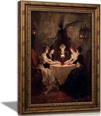 Vintage Gold gerahmtes gotisches Wandbild, viktorianische Seance Hexe Ölgemälde