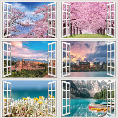3D Fenster Strand Wald Wandaufkleber Landschaft Kunst Wandbild Aufkleber Tapete