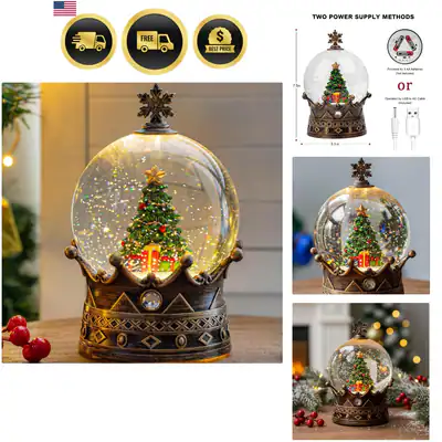 Weihnachten Schneekugel Laterne Wasser Glitzer Christbaumkrone mit Musik...