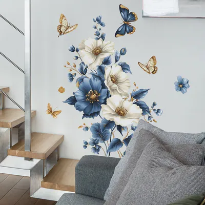 3D Blume Wandaufkleber Schmetterling Floral Wandtattoo Wohndeko Wandbild