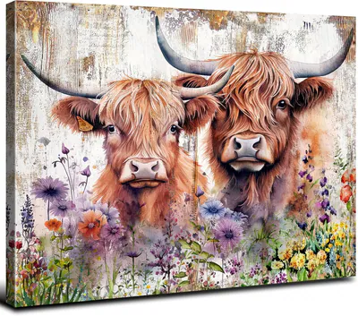 Bauernhaus Hochland Kuh Wandbild Rustikal Kuh Blumen Bilder Wanddeko Western Co