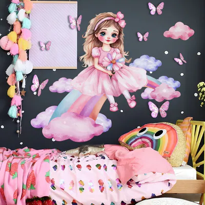 Regenbogen Mädchen Wandsticker Mädchen Kinderzimmer Schlafzimmer Deko Aufkleber
