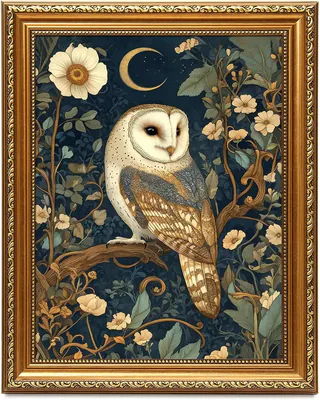 Gerahmtes William Morris Wandbild, Schleiereule Poster Druck Cottagecore Dekor,