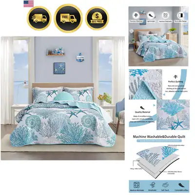 Coastal Quilt Set Full Queen Mikrofaser Strandbettwäsche Maritim 3-teilig