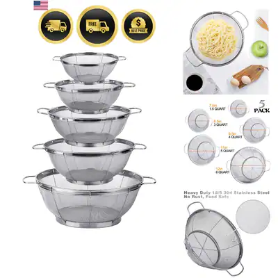 Sieb Set 5er Pack Edelstahl Gitter Sieb Abtropfflächen für Pasta Gemüse