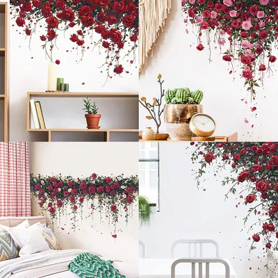 Rote Rose Blumen Ranken Wandaufkleber PVC Abziehbild Kinderzimmer Kunst