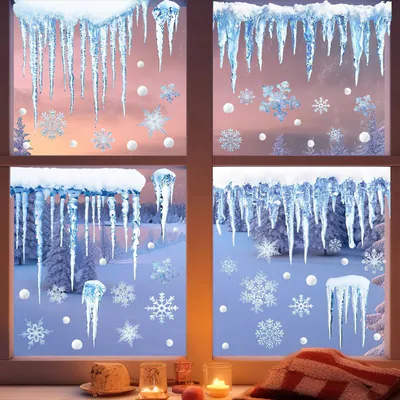 Eiszapfen Weihnachten Fenster Aufkleber Klammern Xmas Schneefake Aufkleber Wand