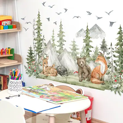 Ex-große Waldtiere Aufkleber Vögel Wandbild Sticker Kinderzimmer Wohndeko
