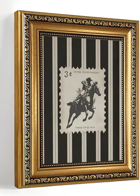 Cowboy Reiten Pferd Stempel Wandkunst Western Dekor, Gold gerahmt 8X10 Zoll