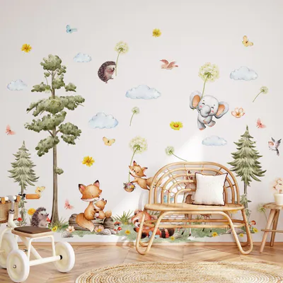 Große Waldtiere Aufkleber Fuchs Wandbild Sticker Kinderzimmer Wohndeko