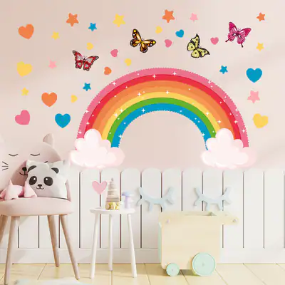 Wandaufkleber Regenbogen Schmetterling Kinder Mädchen Kinderzimmer Schlafzimmer
