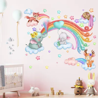 Tiere Regenbogen Wandsticker Wolken Stern Aufkleber Kinderzimmer Kinderzimmer