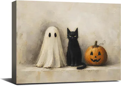 Herbst Halloween Geist schwarze Katze Wandbild dunkle Akademie gerahmte Leinwand