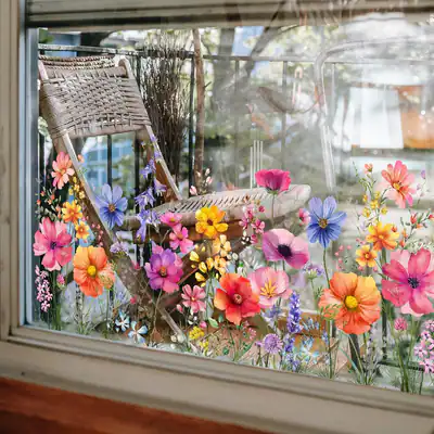 Blumen Garten Fenster Aufkleber, Wildblumen Gras Tür Aufkleber, Lilie
