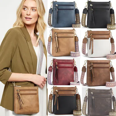 Damen-Schultertasche Leder Messenger Bag Damen breiter Riemen Umhängetasche