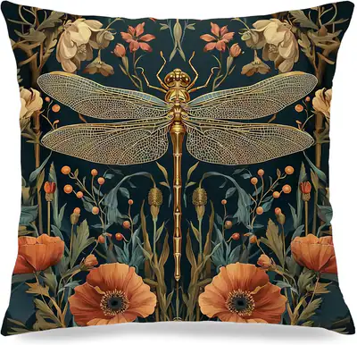 William Morris inspirierter Kissenbezug Libelle 18 x 18 doppelseitig, dunkle