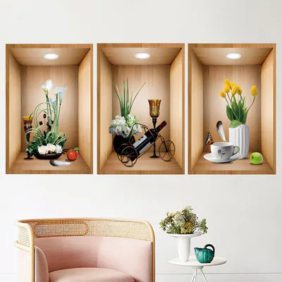 Große 3 Stück 3D Blumenvase Wandaufkleber Wohnzimmer Schlafzimmer Wandbild