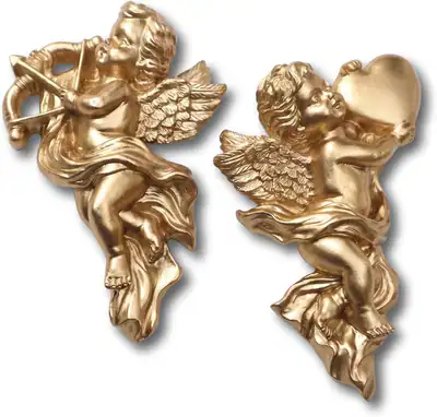 Gold Cherub Wanddeko, Vintage Amor Skulpturen, 2er Set