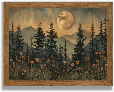 Vintage Kiefer Wandkunst, Mondschein Holz gerahmte Leinwand, 8 x 10 Zoll