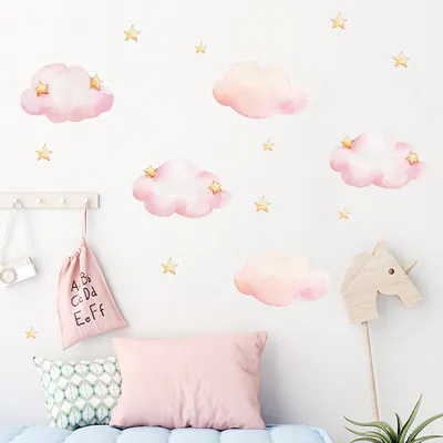 Süße rosa Wolken Wandtattoo Sterne Kinder Mädchen Kinderzimmer Schlafzimmer