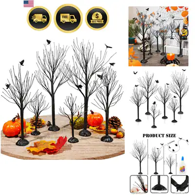 6 Stück Halloween Dorfbäume mit Krähen, Dorfzubehör