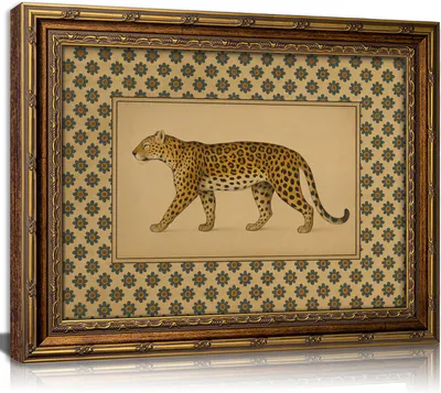 Vintage Gold gerahmter Leopard Wandbild, antiker botanischer Tier