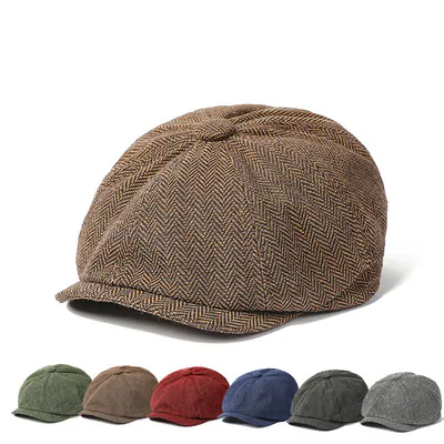 Vintage Peaky Blinders Mütze Zeitungsjunge Flatcap Fischgrät Tweed Wolle Baker