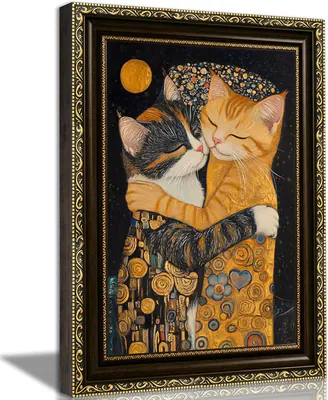 Vintage Gold gerahmte Tabby Katze Wandkunst, Klimt schlafende Katze