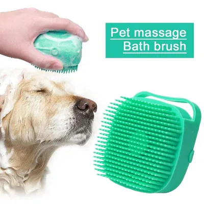 Silikon Haustier Hund Katze Shampoo Pinsel 80ml Bad Massage Kamm Weich Haar