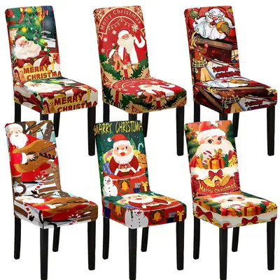 2/4 Weihnachten Esszimmer Stuhl Abdeckung Xmas Santa Bankett Party Stretch