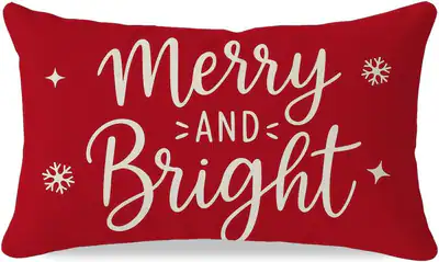 Merry & Bright Weihnachten Überwurf Kissenbezug 12X20, Purpurrot
