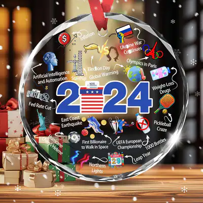 Weihnachtsschmuck 2024 - Jahresrückblick transparent Glas Andenken lustig heiß