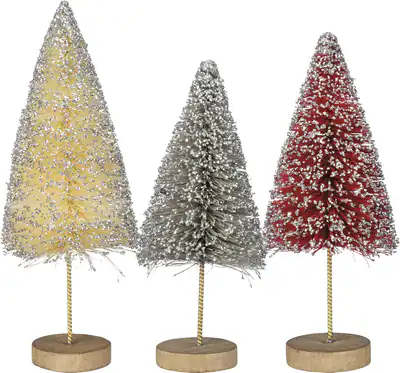 Borsten Glitzer Draht Sisal Baum 3er Set Weihnachtsdeko