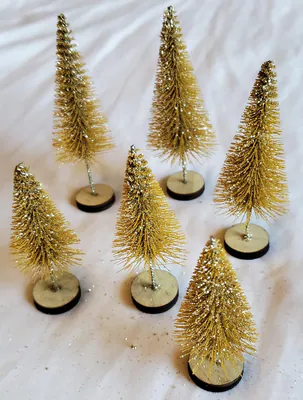 Greenbrier International Mini Gold Flaschenbürste Weihnachtsbäume 6er Set