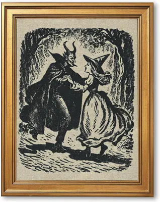Hexe tanzt mit dem Teufel Wandbild Kunstdruck Gothic Halloween Wohndeko Antik
