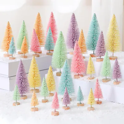 30 Stück Pastell Mini Weihnachtsbäume, Flaschenbürste Dorfdeko