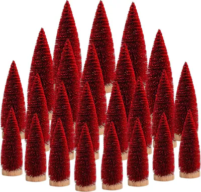 24 Stück Mini Weihnachtsbaum, Tischplatte Weihnachtsbaum mit Holzsockeln