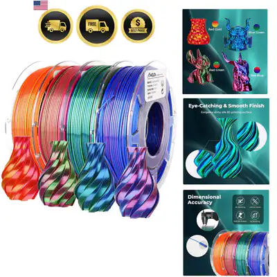 Silk PLA 3D Drucker Filament Bundle, Shiny Dual Color Filament 1,75mm Pack, M...