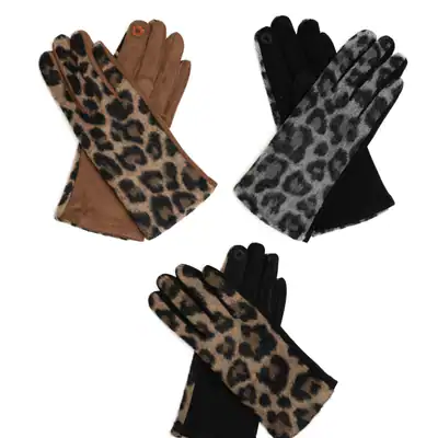 Damen Winter Fingerhandschuhe Leo Fell Onesize elegant warm Leoparden Handschuhe