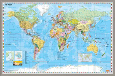 Pinnwand Weltkarte DEUTSCH Wandtafel Memoboard Pinwand Korkwand 89 x 59 cm