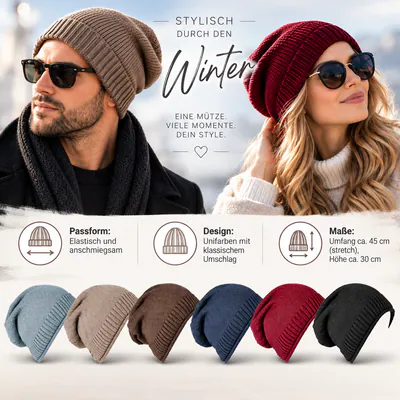 Beanie Mütze Gefüttert Slouch Strickmütze Wintermütze Warm Damen Herren Unisex