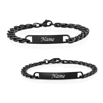 Armband mit Gravur, Partnerarmband Schwarz, Armbänder mit Gravur nach Wunsch