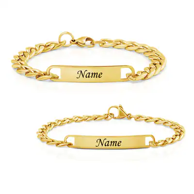 Armband mit Gravur, Partnerarmband 19cm Gold, Armbänder mit Gravur nach Wunsch