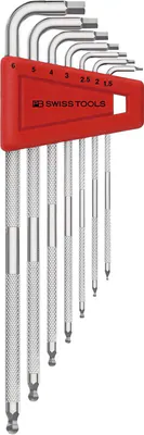 PB SWISS TOOLS gerändelter langer Sechskantschlüssel-Satz mit Kugel (ohne