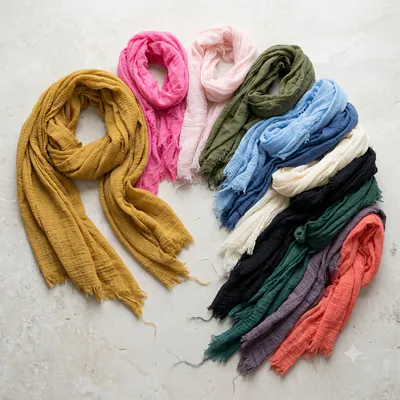 XXL Crinkle Schal Damen Herren Viskose Stola Halstuch Schultertuch Uni Fransen