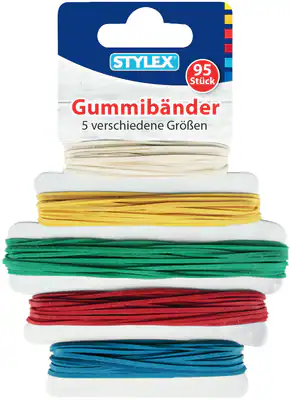 95 bunte Gummibänder 5 Größen sortiert Gummi Gummis Gummiringe
