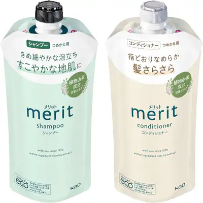 Set Kao Merit Shampoo und Conditioner Nachfüllpackungen (je 320 ml, je 1 Stück,
