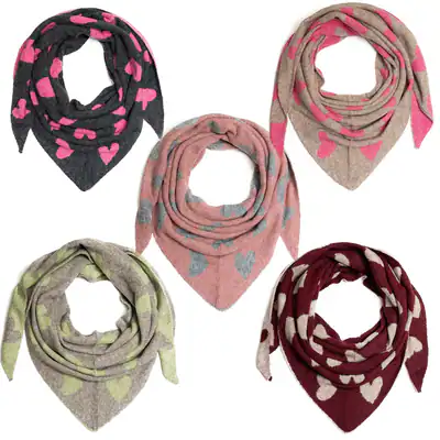 Damen Dreiecksschal Strickschal Herzmuster Winterschal Herzen Schal Dreieckstuch