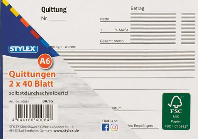 Quittungsblock selbstdurchschreibend Quittungsbuch Quittung 2 x 40 Blatt
